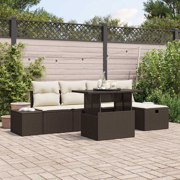 vidaXL Garten-Sofa-Set 6 pcs Braun Poly-Rattan