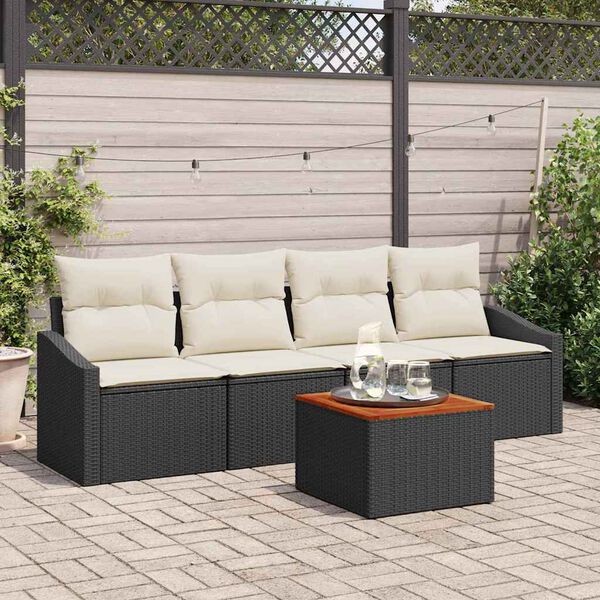 vidaXL Gartensofa-set mit Kissen 5 pcs Schwarz Poly-Rattan