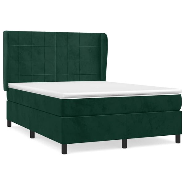 vidaXL Boxspringbett mit Matratze Dunkelgr&uuml;n 140x190 cm Samt