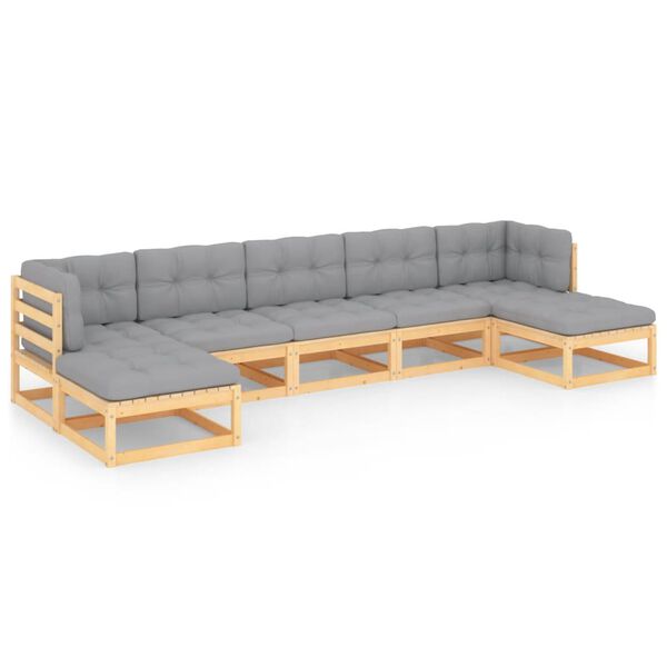 vidaXL 7-tlg. Garten-Lounge-Set mit Kissen Massivholz Kiefer