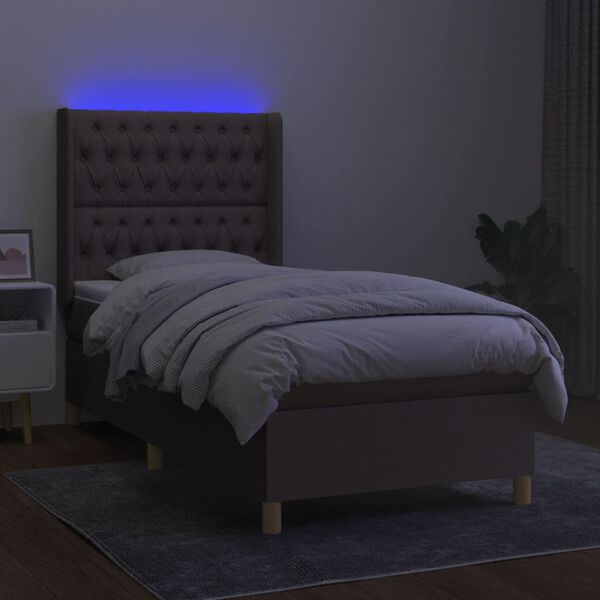 vidaXL Boxspringbett mit Matratze & LED Taupe 90x200 cm Stoff
