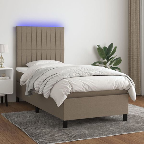 vidaXL Boxspringbett mit Matratze & LED Taupe 90x200 cm Stoff