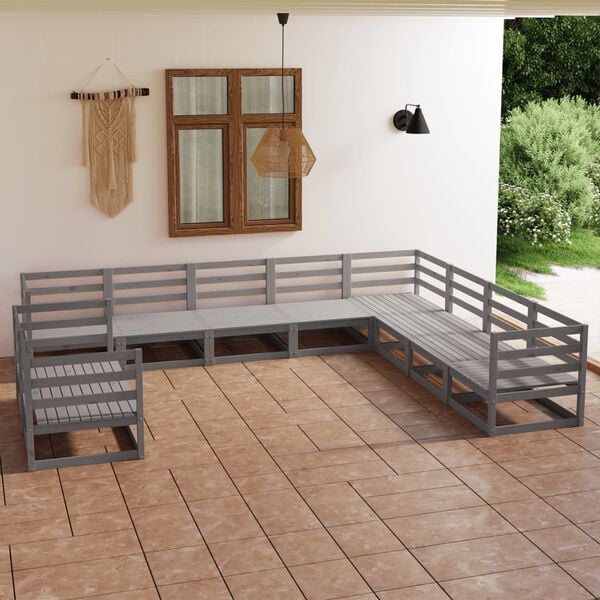 vidaXL 10-tlg. Garten-Lounge-Set Grau Kiefer Massivholz