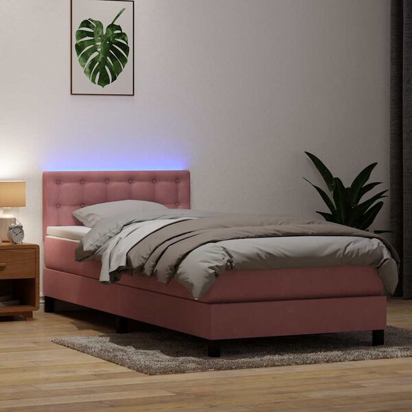 vidaXL Boxspringbett mit Matratze & LED Rosa 100x210 cm Samt