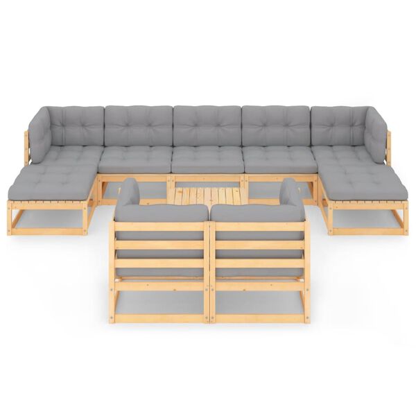 vidaXL 10-tlg. Garten-Lounge-Set mit Kissen Massivholz Kiefer