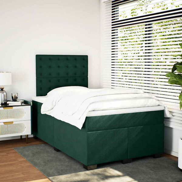 vidaXL Boxspringbett mit Matratze Dunkelgr&uuml;n 120x190 cm Samt