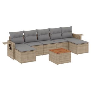 vidaXL 8-tlg. Garten-Sofagarnitur mit Kissen Beige Poly Rattan