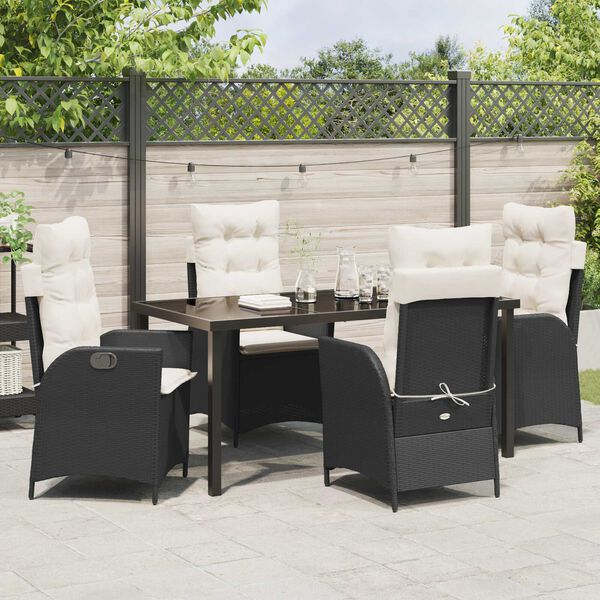 vidaXL Garten Essgruppe mit Kissen 5 pcs Schwarz Poly-Rattan