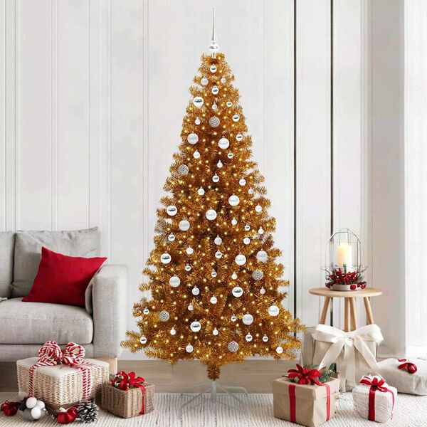 vidaXL Weihnachtsbaum mit 300 LEDs mit St&auml;nder Gold 210 cm PET