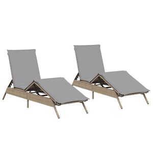 vidaXL Sonnenliegen mit Auflagen 2 Stk. Beige Poly Rattan