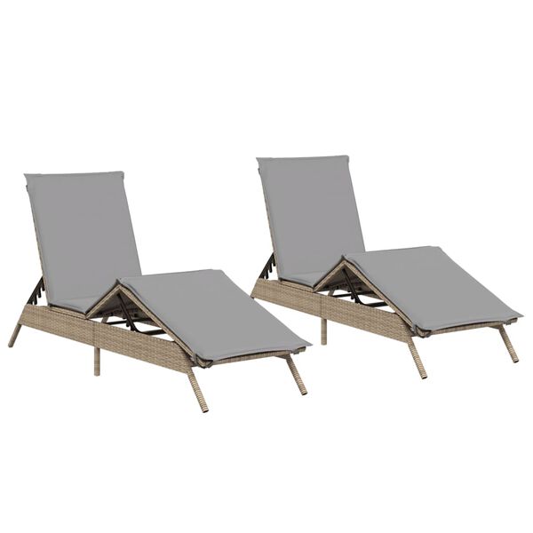 vidaXL Sonnenliegen mit Auflagen 2 Stk. Beige Poly Rattan