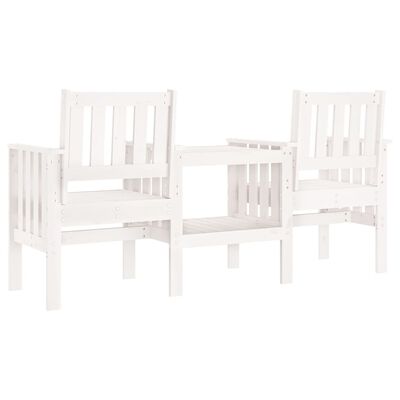 vidaXL Gartenbank mit Tisch 2-Sitzer Weiß Massivholz Kiefer