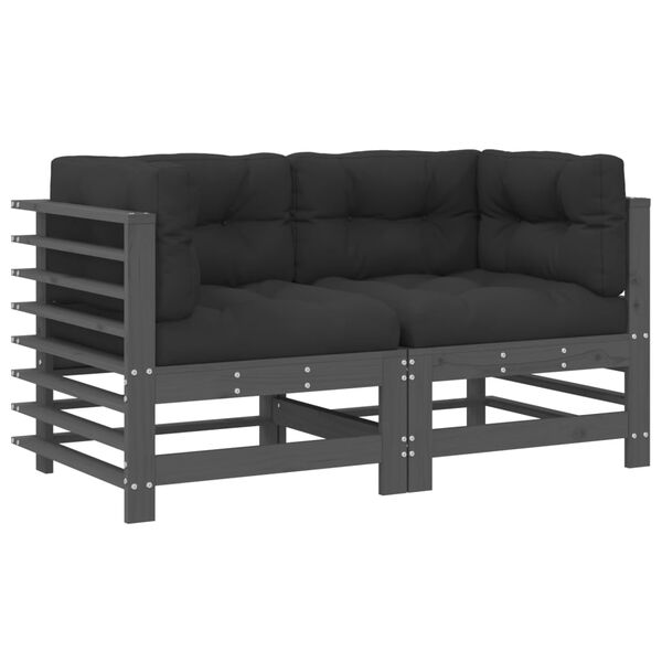vidaXL Ecksofas mit Kissen 2 Stk. Grau Massivholz Kiefer