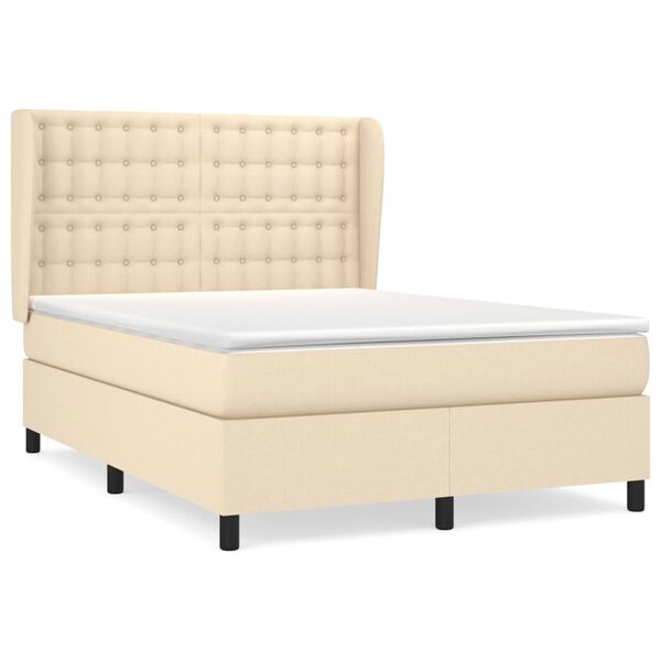 vidaXL Boxspringbett mit Matratze Creme 140x200 cm Stoff