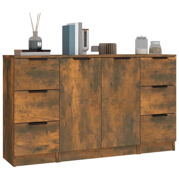 vidaXL Sideboards 3 Stk. R&auml;uchereiche Holzwerkstoff