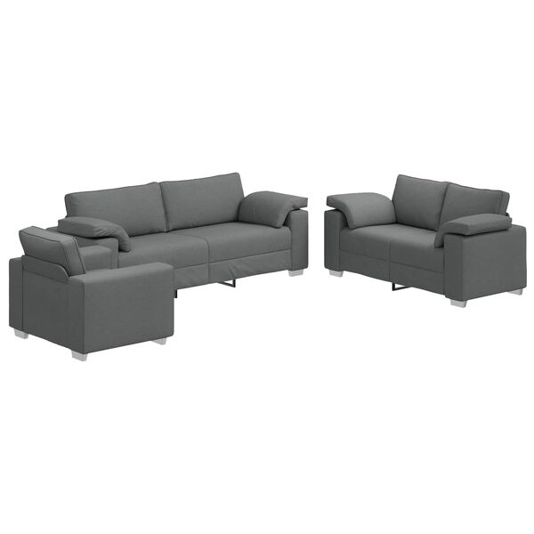 vidaXL Sofa 3 pcs Dunkelgrau Leinenmischgewebe
