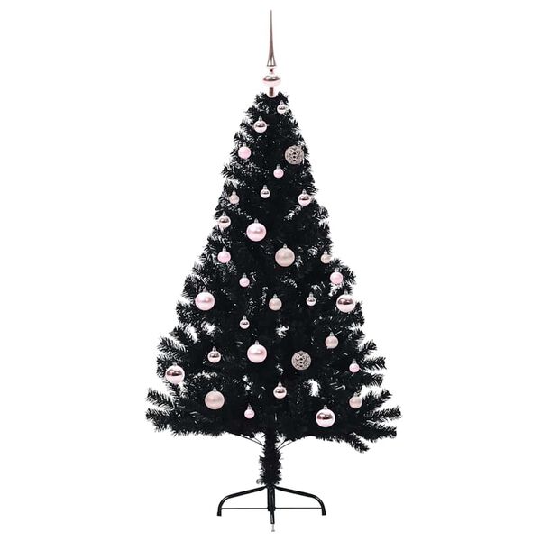 vidaXL K&uuml;nstlicher vorbeleuchteter Weihnachtsbaum Schwarz 150 cm PVC