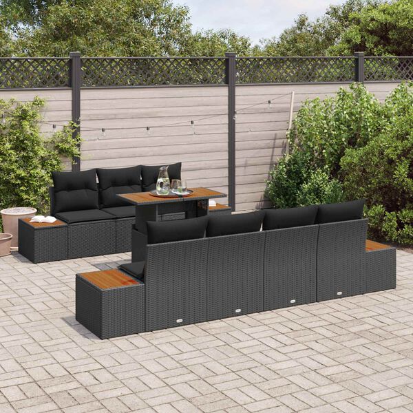 vidaXL Garten-Sofa-Set mit Speicher 8 pcs Schwarz Poly Rattan