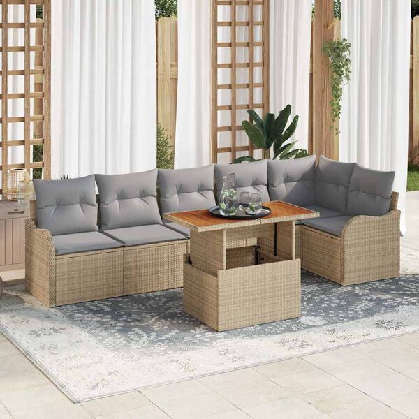 vidaXL Garten-Sofa-Set mit Kissen 7 pcs Beige und Hellgrau