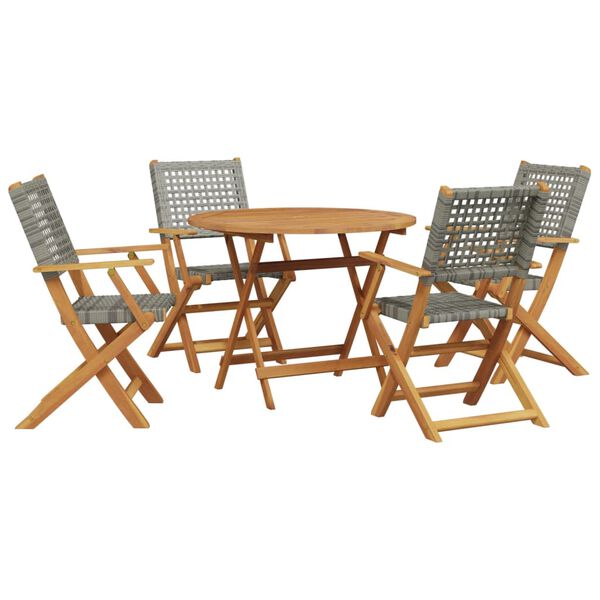 vidaXL 5-tlg. Garten-Essgruppe Grau Poly Rattan und Massivholz