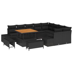vidaXL Gartensofa-set mit Kissen 12 pcs Schwarz Poly Rattan