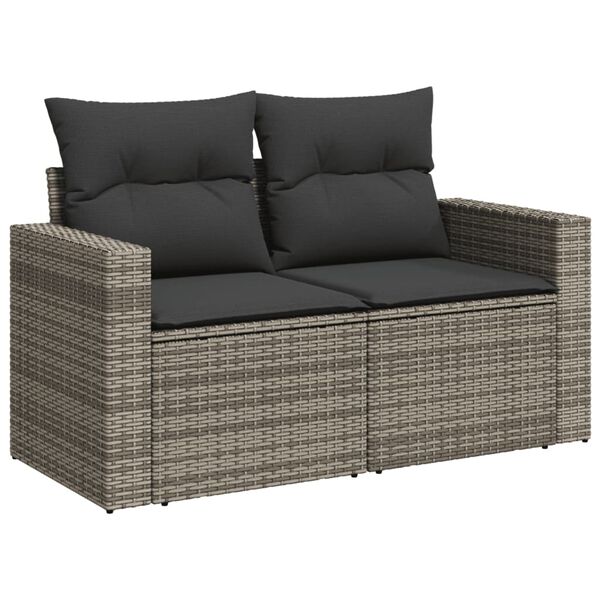 vidaXL Gartensofa 2-Sitzer mit Kissen Grau Poly Rattan