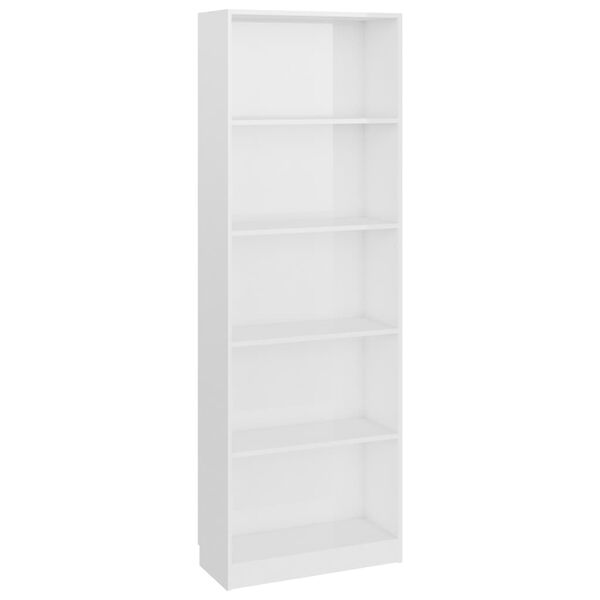 vidaXL B&uuml;cherregal 5 F&auml;cher Hochglanz-Wei&szlig; 60x24x175 cm Holzwerkstoff