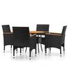 vidaXL 5-tlg. Bistro-Set Poly-Rattan und Massivholz Schwarz