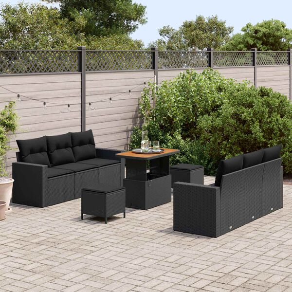 vidaXL Garten-Sofa-Set 9 pcs Schwarz Poly-Rattan