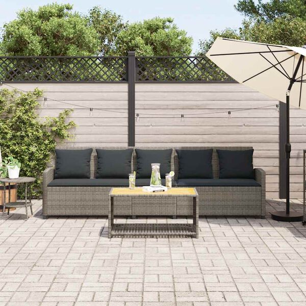 vidaXL Gartensofa 5-Sitzer mit Kissen Grau Poly Rattan
