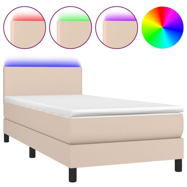 vidaXL Boxspringbett mit Matratze & LED Cappuccino-Braun 90x190cm
