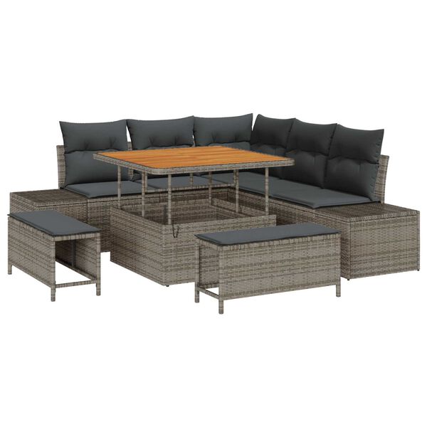 vidaXL Garten-Sofa-Set mit Kissen 8 pcs Grau Poly Rattan