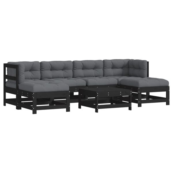 vidaXL 7-tlg. Garten-Lounge-Set mit Kissen Schwarz Massivholz