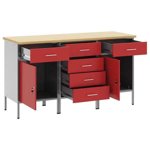 vidaXL Werkbank mit Schubladen 3 pcs Rot und Grau 75 x 45 x 85 cm