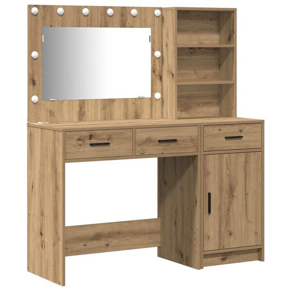vidaXL Schminktisch mit Spiegelbeleuchtung 2 pcs Braun Holzwerkstoff