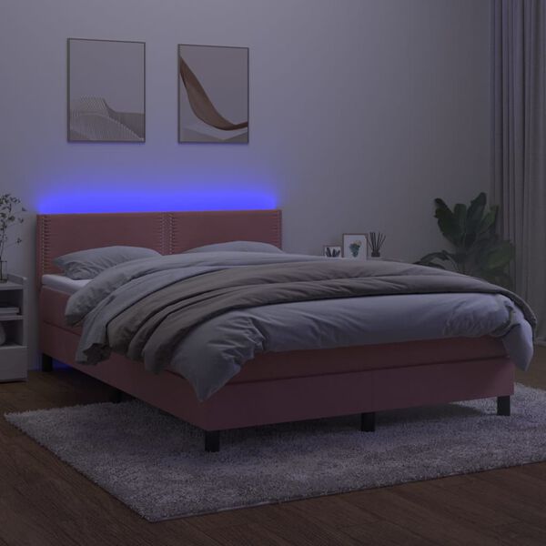 vidaXL Boxspringbett mit Matratze & LED Rosa 140x190 cm Samt
