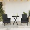 vidaXL 3-tlg. Bistro-Set mit Kissen Schwarz Poly Rattan und Glas