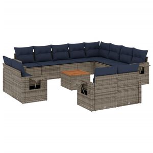 vidaXL 13-teiliges Gartensofa-Set mit Kissen, grau, Polyrattan