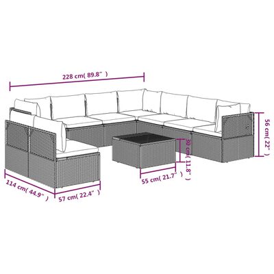 vidaXL 10-tlg. Garten-Lounge-Set mit Kissen Grau Poly Rattan