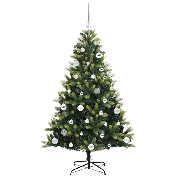 vidaXL K&uuml;nstlicher geflammter Weihnachtsbaum 150 LEDs Gr&uuml;n 150 cm