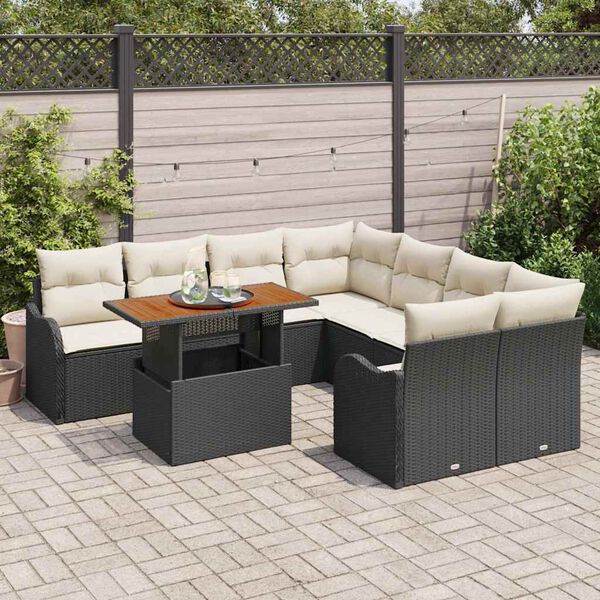 vidaXL Garten-Sofa-Set mit Kissen 7 pcs Schwarz und Creme