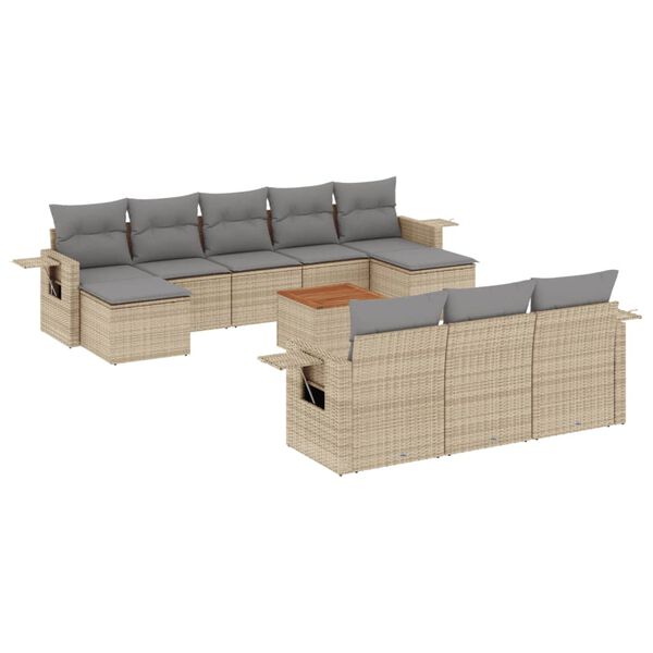 vidaXL 11-tlg. Garten-Sofagarnitur mit Kissen Beige Poly Rattan