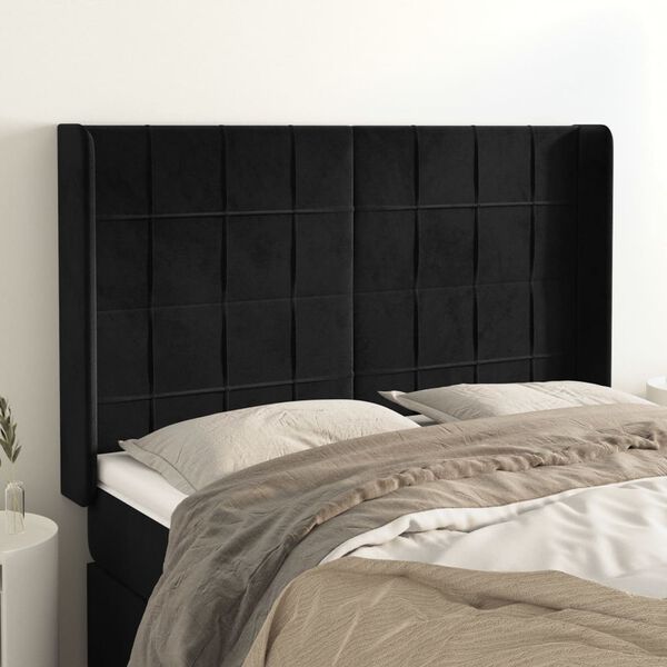 vidaXL Kopfteil mit Ohren Schwarz 147x16x118/128 cm Samt