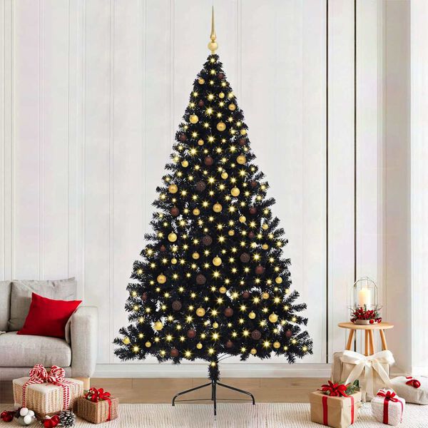 vidaXL K&uuml;nstlicher vorbeleuchteter Weihnachtsbaum Schwarz 240 cm PVC