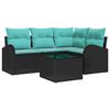 vidaXL Gartensofa-set 5 stk. Schwarz und T&uuml;rkis Poly-Rattan