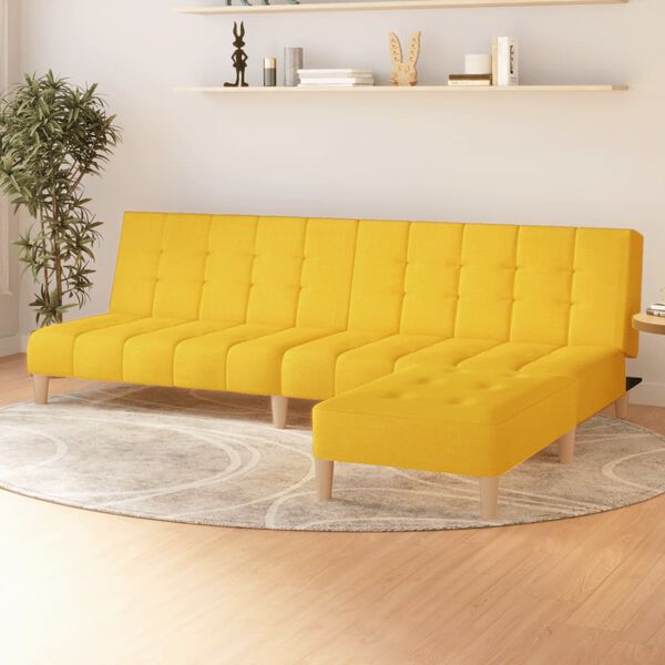 vidaXL Schlafsofa 2-Sitzer mit Fu&szlig;hocker Gelb Stoff