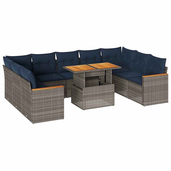 vidaXL 10-tlg. Garten-Sofagarnitur mit Kissen Grau Poly Rattan