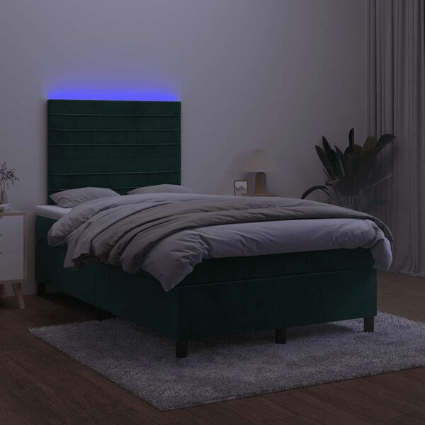 vidaXL Boxspringbett mit Matratze & LED Dunkelgr&uuml;n 120x190 cm Samt