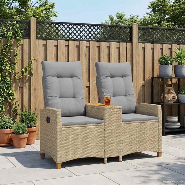 vidaXL Liegebank mit Tisch Beige und Hellgrau 126 x 65 x 112 cm