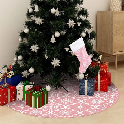 vidaXL Luxus-Weihnachtsbaumdecke mit Socke Rosa 90 cm Stoff